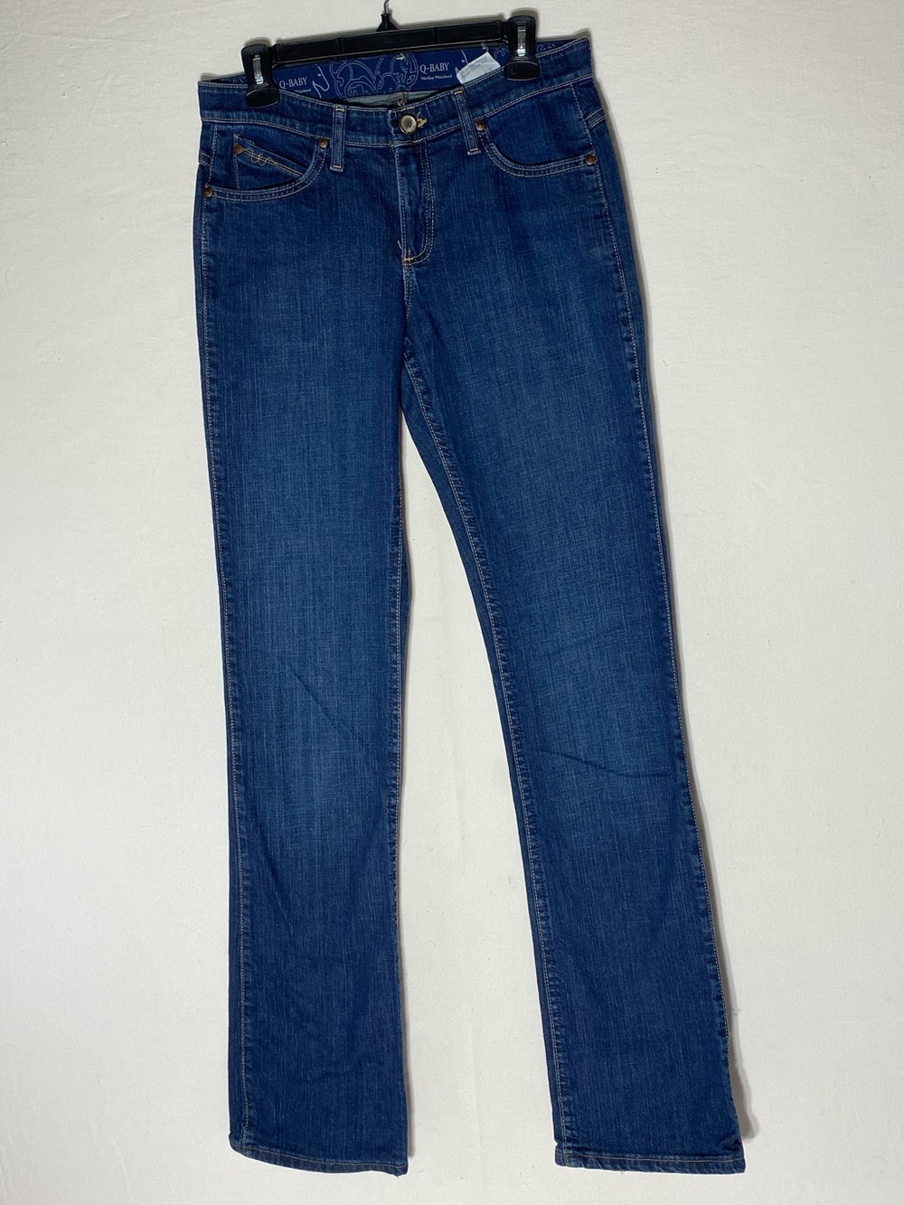 Wrangler Q Baby Mid Rise Bootcut Dark Wash Stretch Jeans 6 Long 37” Inseam